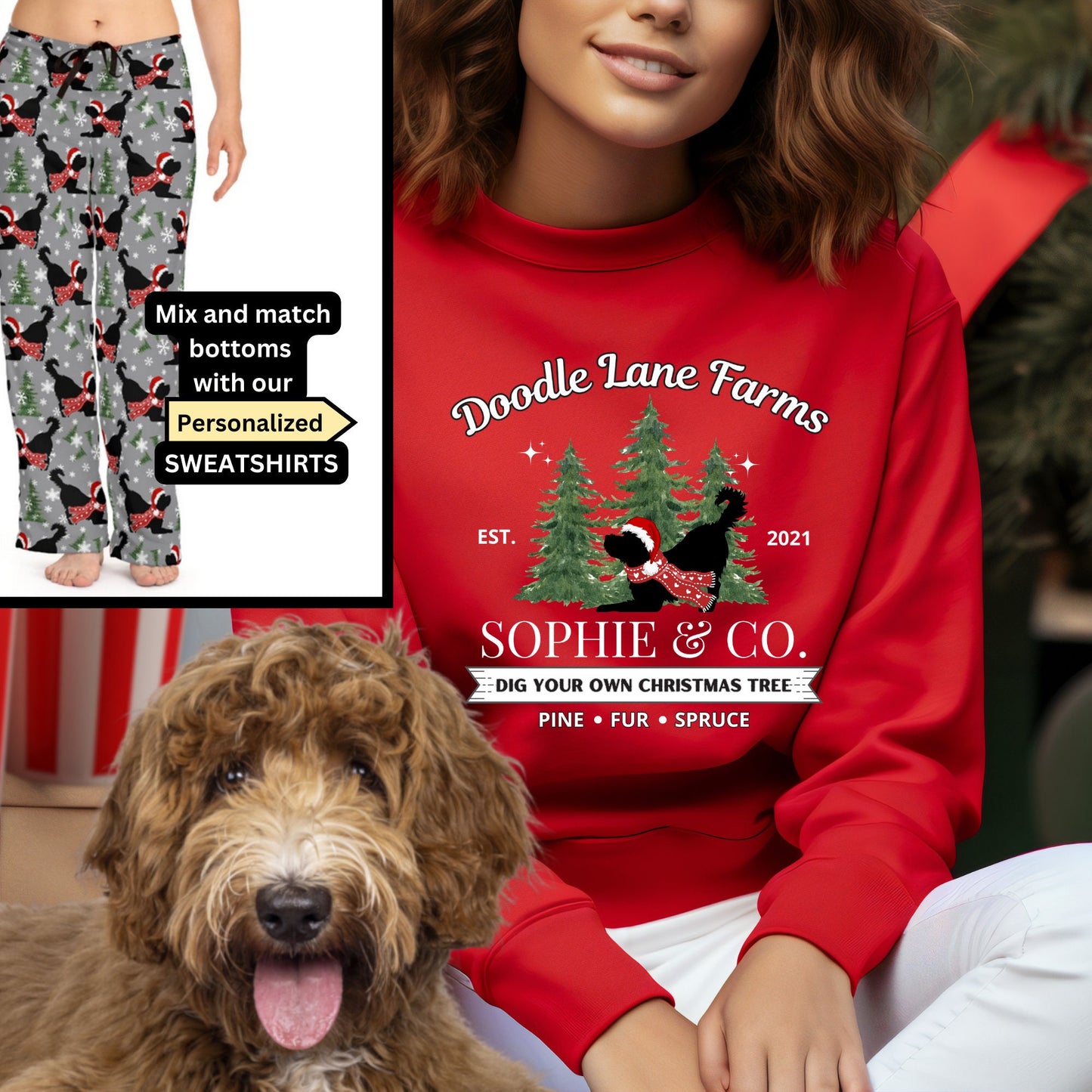 Bernedoodle - Aussiedoodle, Goldendoodle, Doodle Dog Christmas Pajama Pants, Doodle Dog Mom Gift, Women's Dog Lover Pajama Pants,