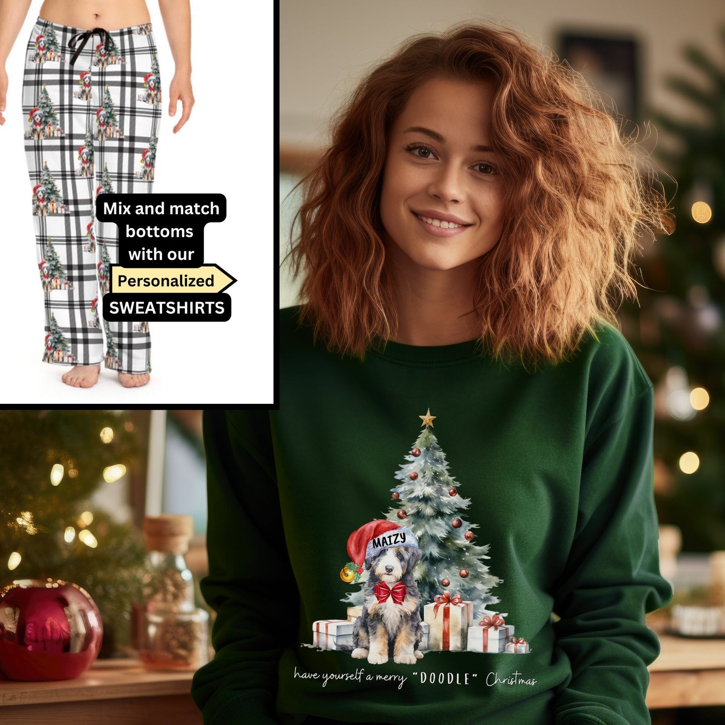 Bernedoodle - Aussiedoodle Christmas Pajama Pants, Doodle Dog Mom Gift, Women's Dog Lover Pajama Pants