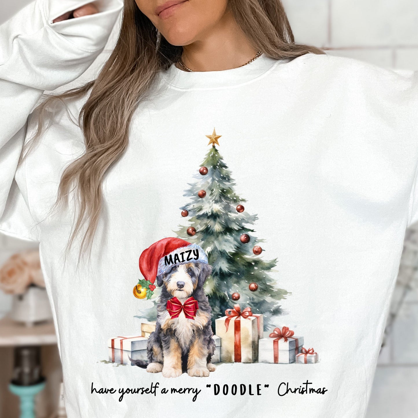 Personalized Bernedoodle - Doodle Dog Christmas Sweatshirt, Aussiedoodle, Sheepadoodle, Goldendoodle, Etc, Custom Doodle Mom Gift