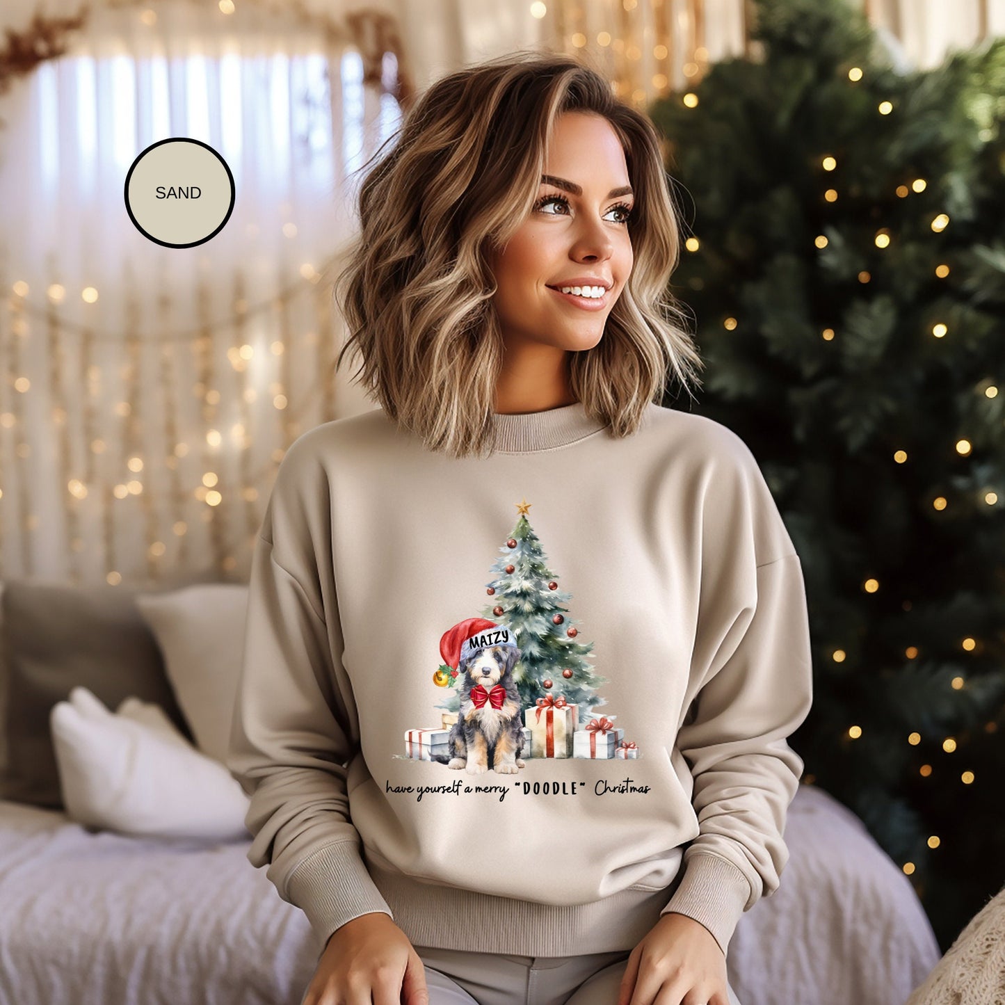 Personalized Bernedoodle - Doodle Dog Christmas Sweatshirt, Aussiedoodle, Sheepadoodle, Goldendoodle, Etc, Custom Doodle Mom Gift