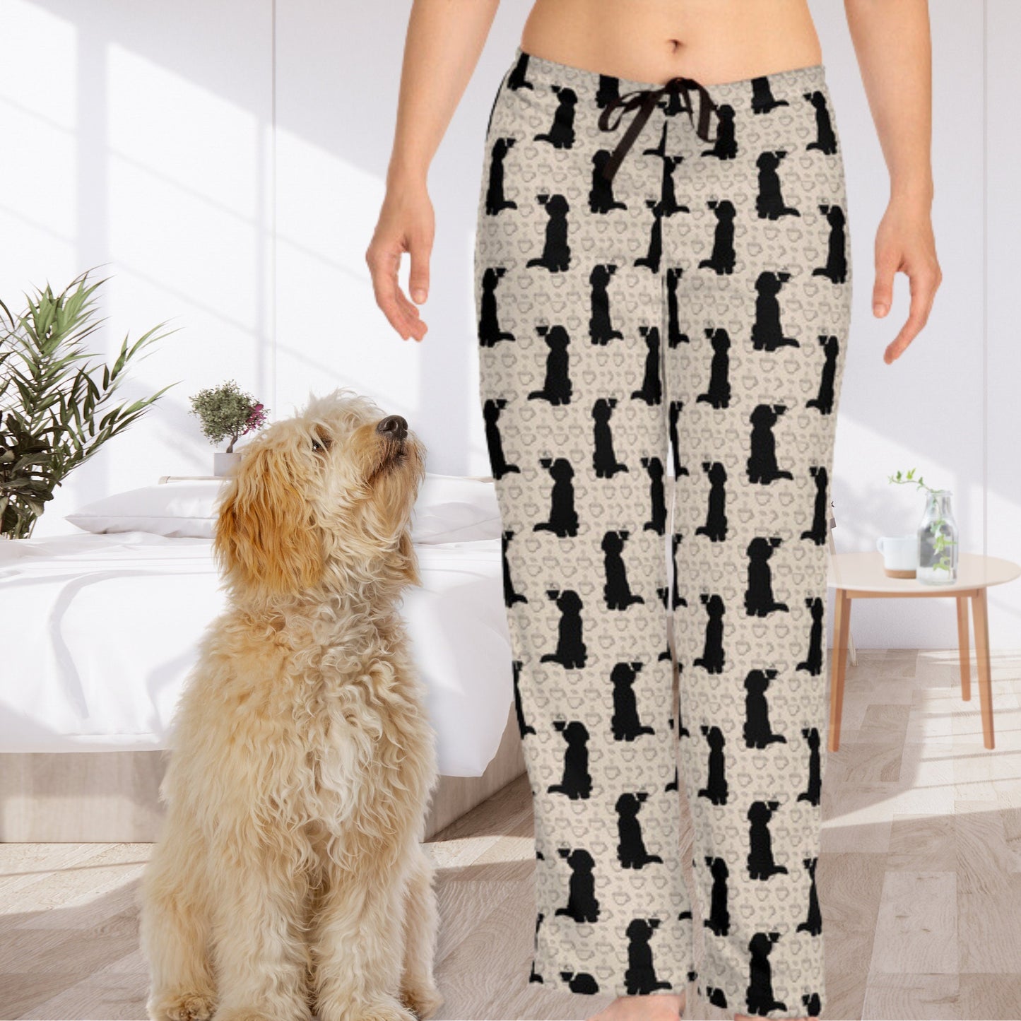 Bernedoodle - Aussiedoodle, Goldendoodle, Doodle Dog Coffee Pajama Pants, Doodle Dog Mom Gift, Women's Dog Lover Lounge Pants, Tan