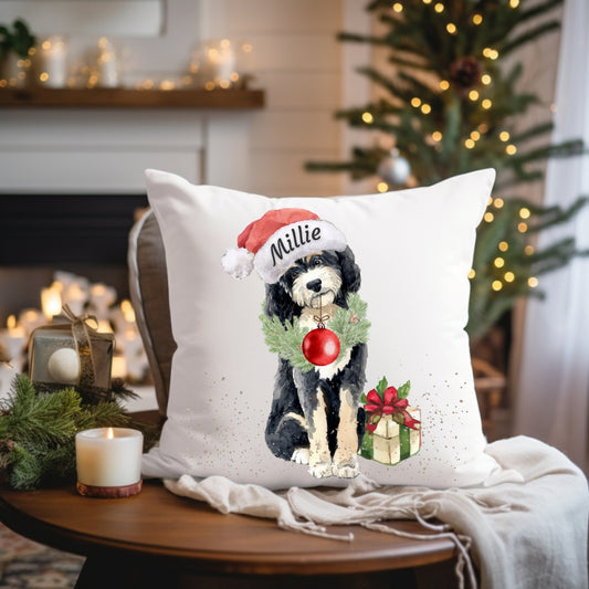 Bernedoodle Christmas Pillow - Bernedoodle Dog Mom/ Dad Gift, Personalized Bernedoodle Keepsake Gift, 16x16 Pillow