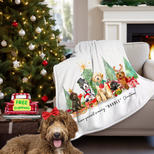 Doodle Dog Christmas Blanket - Goldendoodle, Bernedoodle, Sheepadoodle, Aussiedoodle, Cockapoo & More, Doodle Mom Christmas Gift