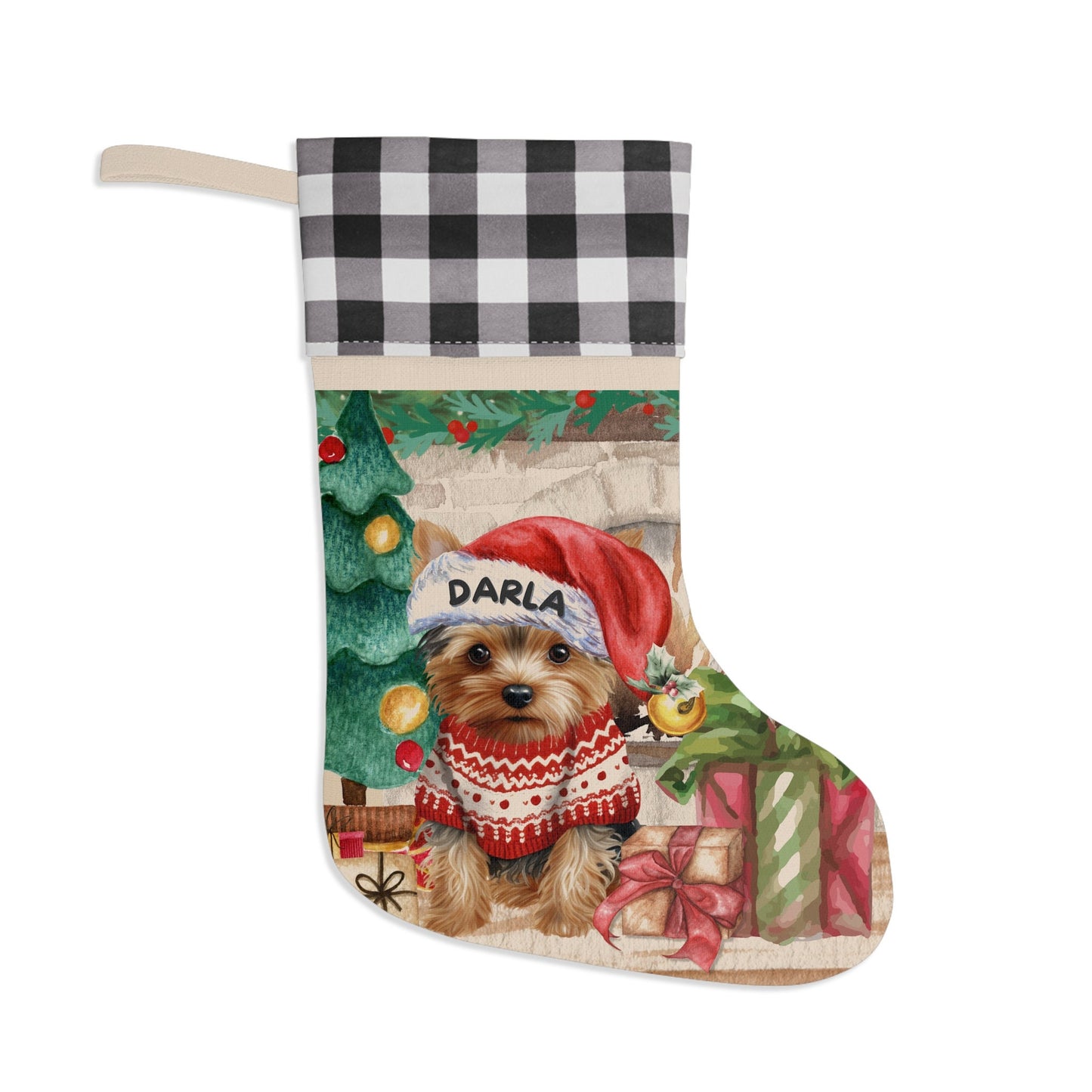 Yorkshire Terrier - Yorkie Dog Christmas Stocking, Yorkie Mom or Dad Gift, Yorkie Lover Stocking Gift, Burlap/Linen Stocking