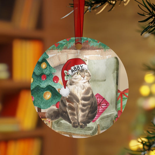 Personalized Grey Cat Christmas Ornament - Custom Gray Tabby Cat Tree Ornament, Cat Mom or Dad Gift, Cat Lover Gift Idea