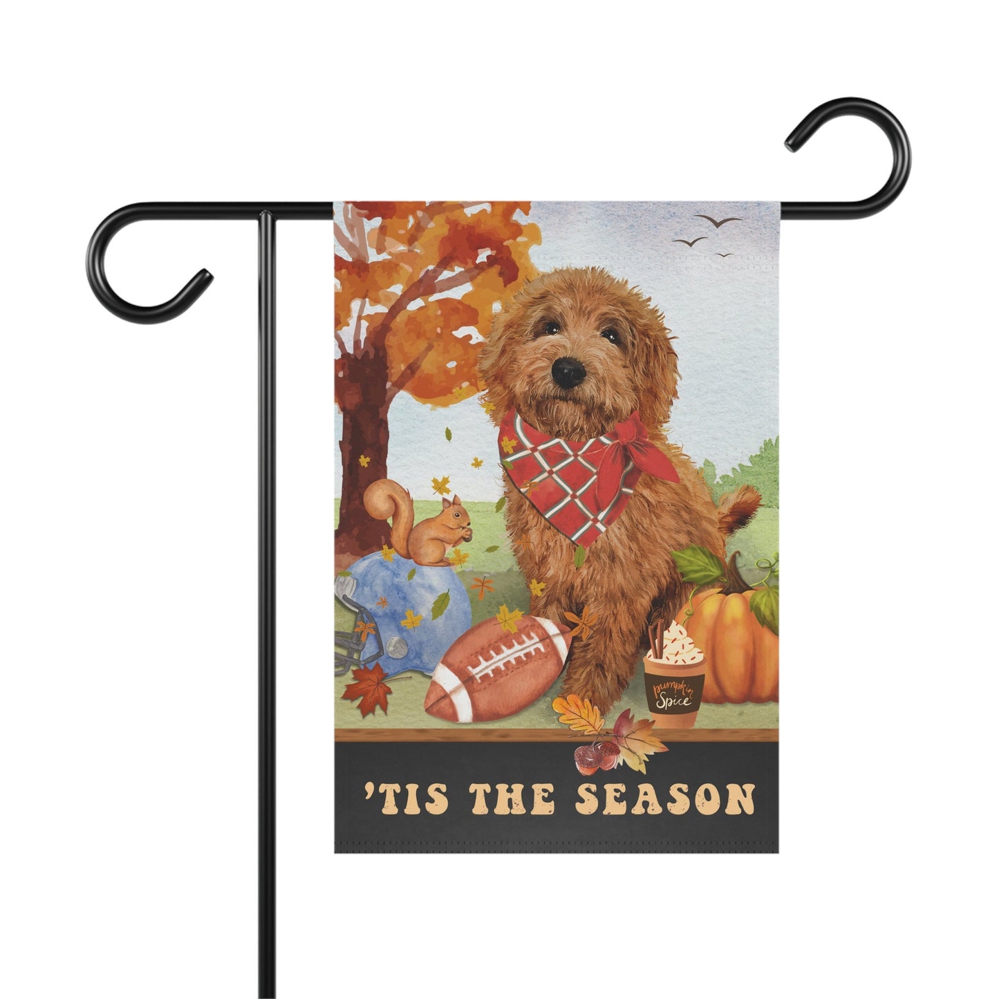 Apricot Red Doodle Dog Fall Garden Flag - Football, Pumpkin Spice, Doodle Dog Flag, Goldendoodle Labradoodle Mom Gift, 2 Sizes