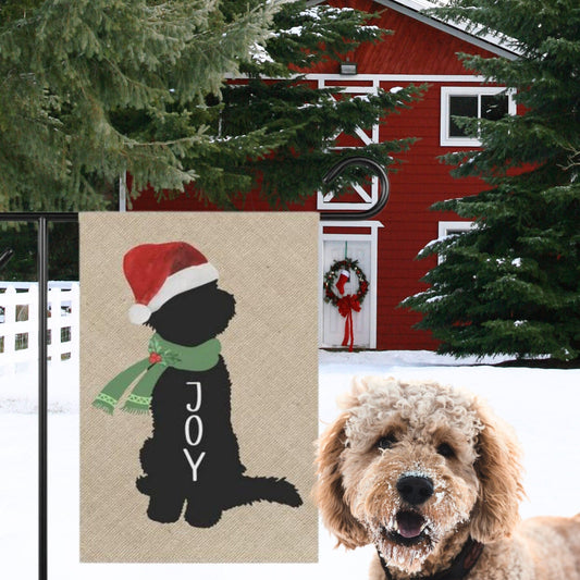 Doodle Dog Christmas Flag - Minimalistic Design, Reprsents Goldendoodles, Labradoodles, Bernedoodles, Etc. Pole Not Included, 2 Si