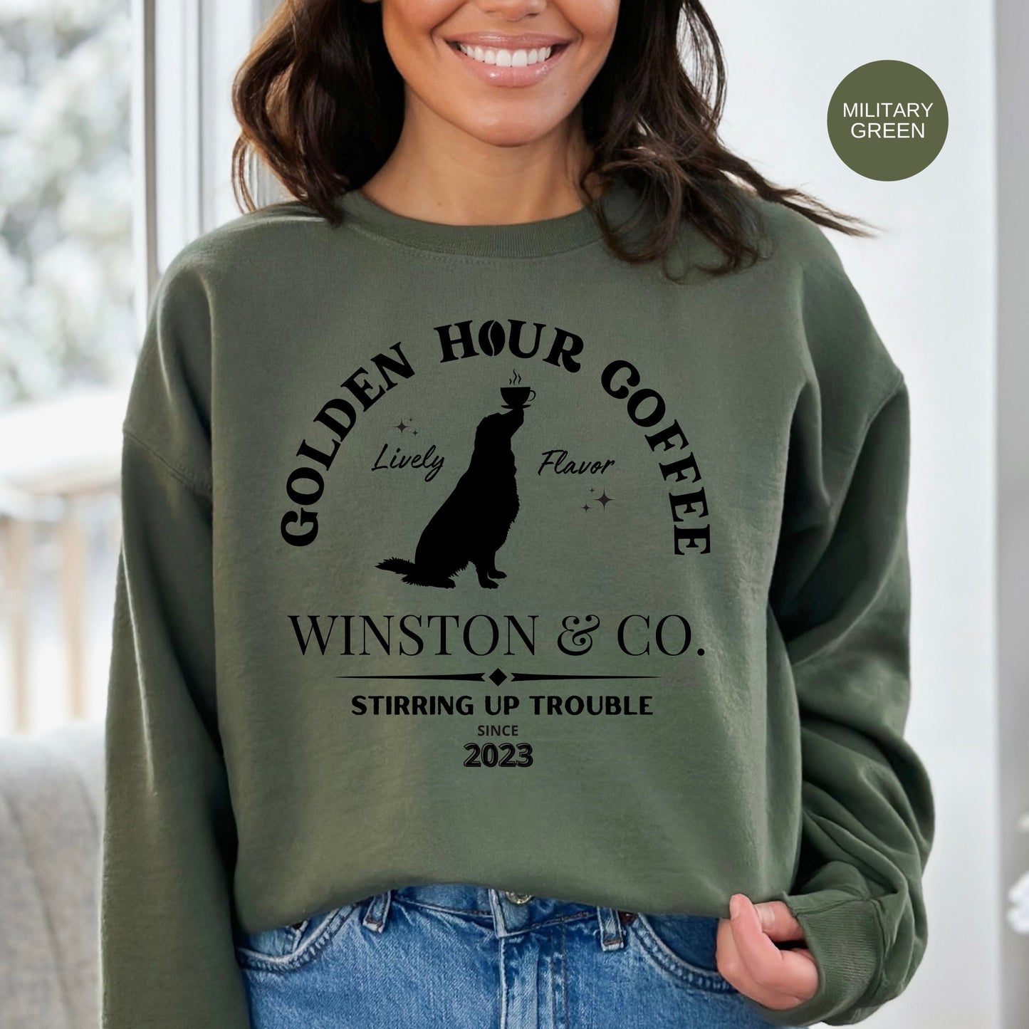 Personalized Golden Retriever Coffee Sweatshirt - Perfect Christmas or Bday Gift for Golden Retriever Moms, Funny Dog and Coffee L