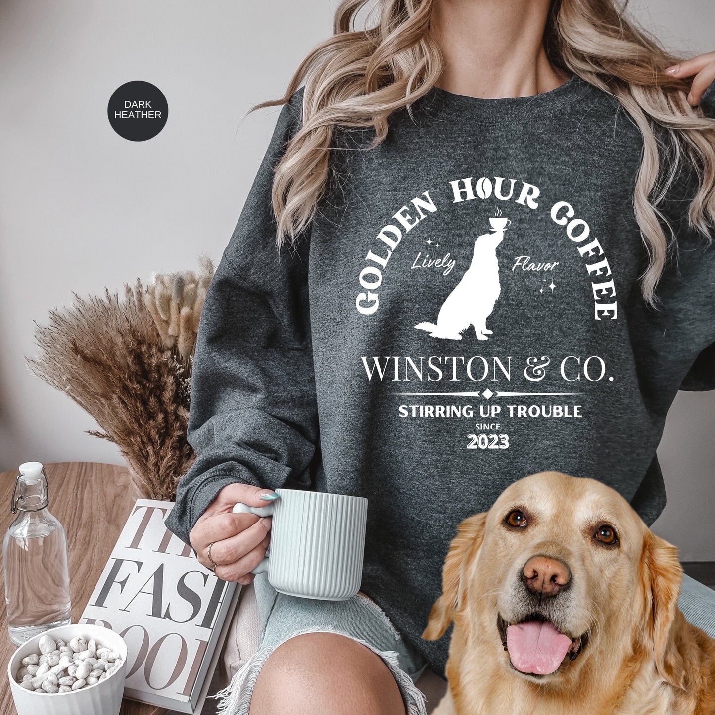 Personalized Golden Retriever Coffee Sweatshirt - Perfect Christmas or Bday Gift for Golden Retriever Moms, Funny Dog and Coffee L