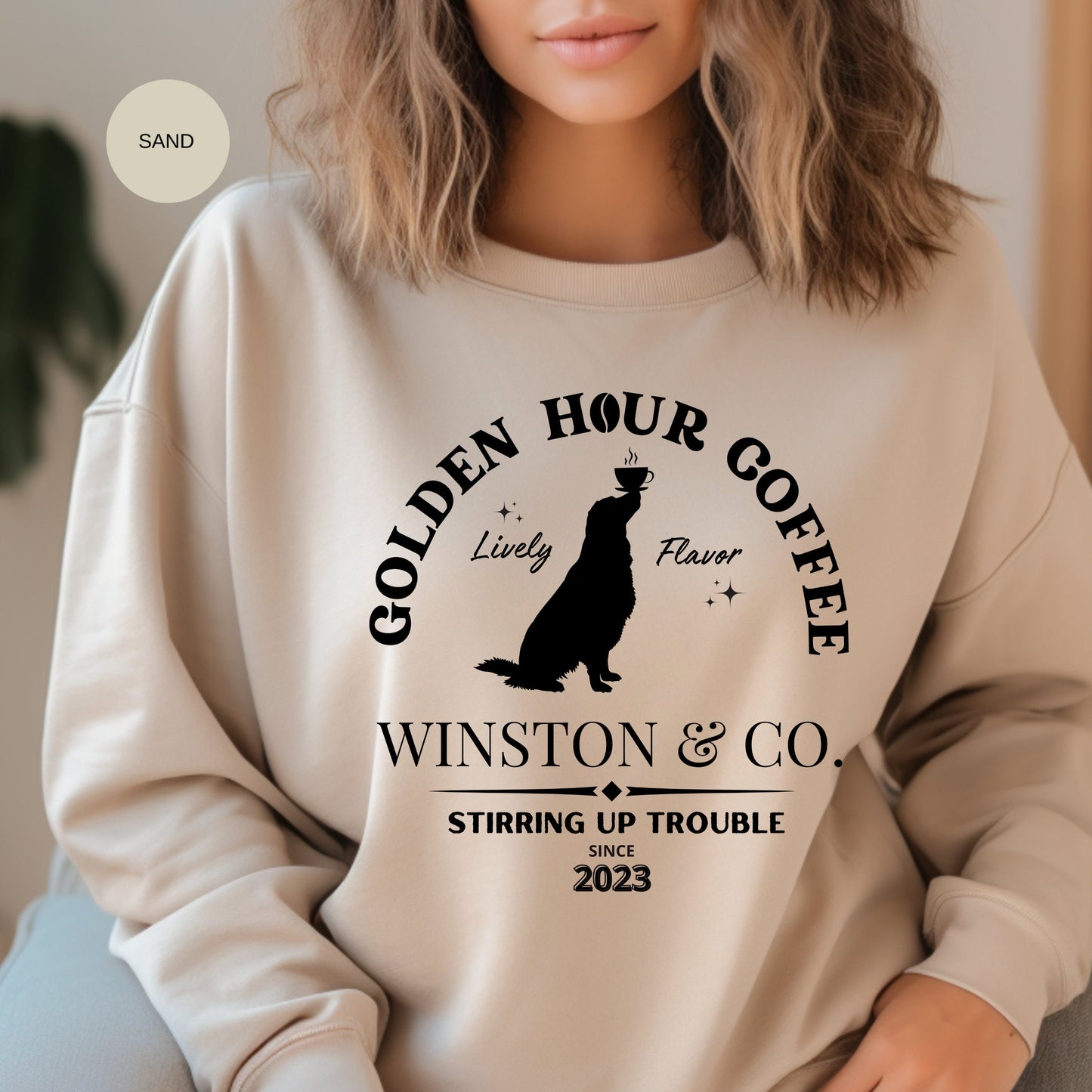 Personalized Golden Retriever Coffee Sweatshirt - Perfect Christmas or Bday Gift for Golden Retriever Moms, Funny Dog and Coffee L