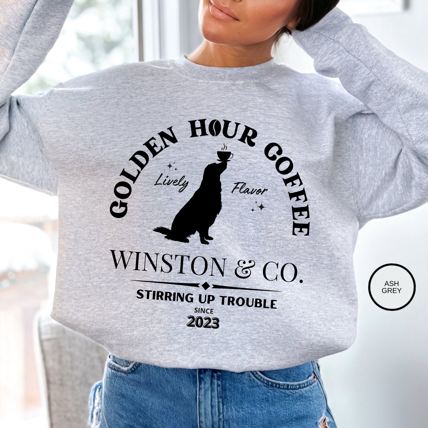 Personalized Golden Retriever Coffee Sweatshirt - Perfect Christmas or Bday Gift for Golden Retriever Moms, Funny Dog and Coffee L