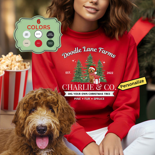 Personalized Apricot Red Doodle Dog Christmas Sweatshirt - Bernedoodle, Aussiedoodle, Sheepadoodle Etc, Doodle Mom Christmas Gift