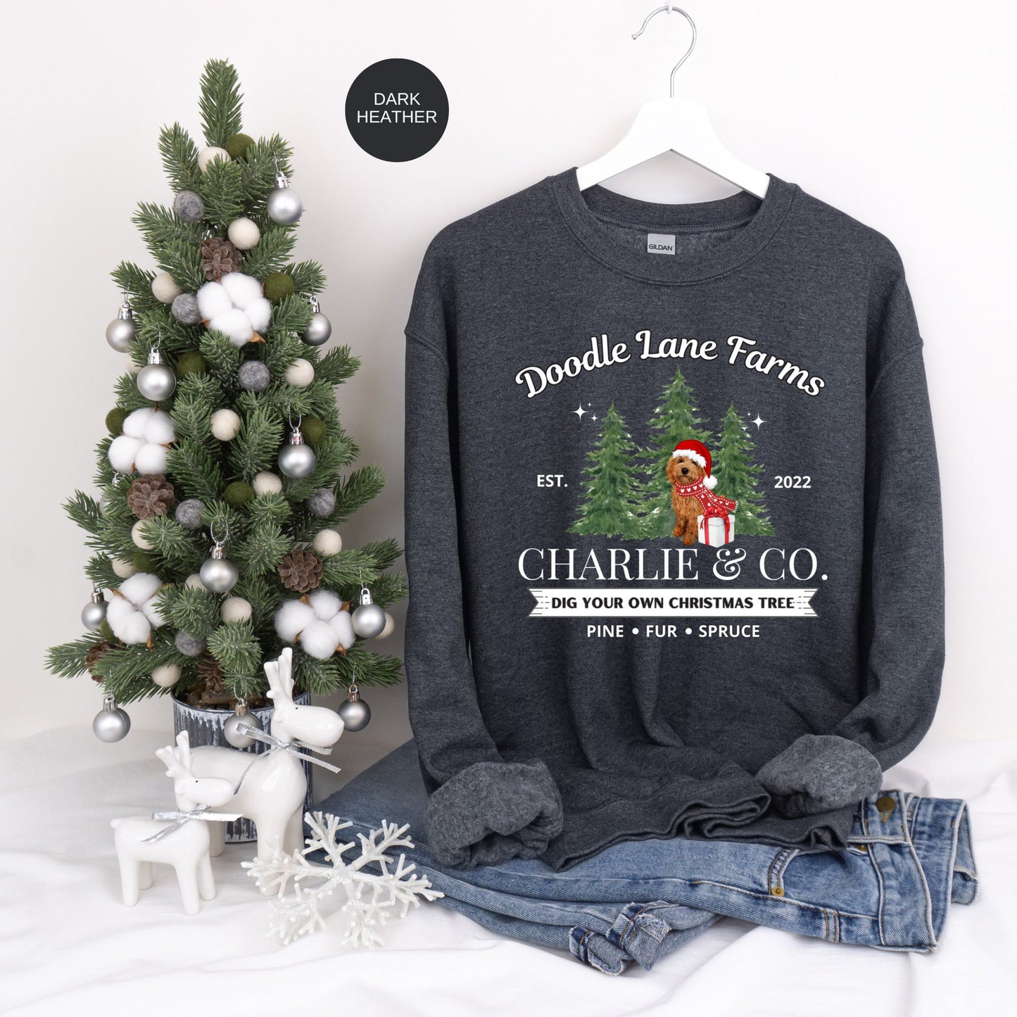 Personalized Apricot Red Doodle Dog Christmas Sweatshirt - Bernedoodle, Aussiedoodle, Sheepadoodle Etc, Doodle Mom Christmas Gift