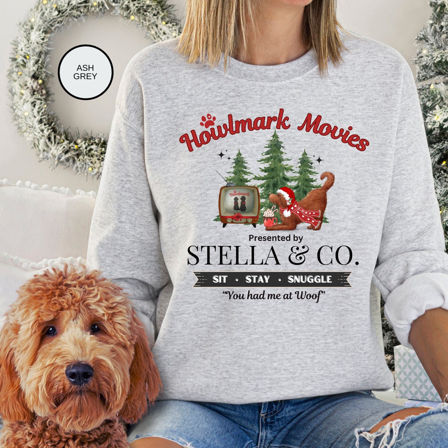 Personalized Apricot Red Doodle Dog Christmas Sweatshirt - Goldendoodle, Bernedoodle Labradoodle, Aussiedoodle, Apricot Doodle Mom