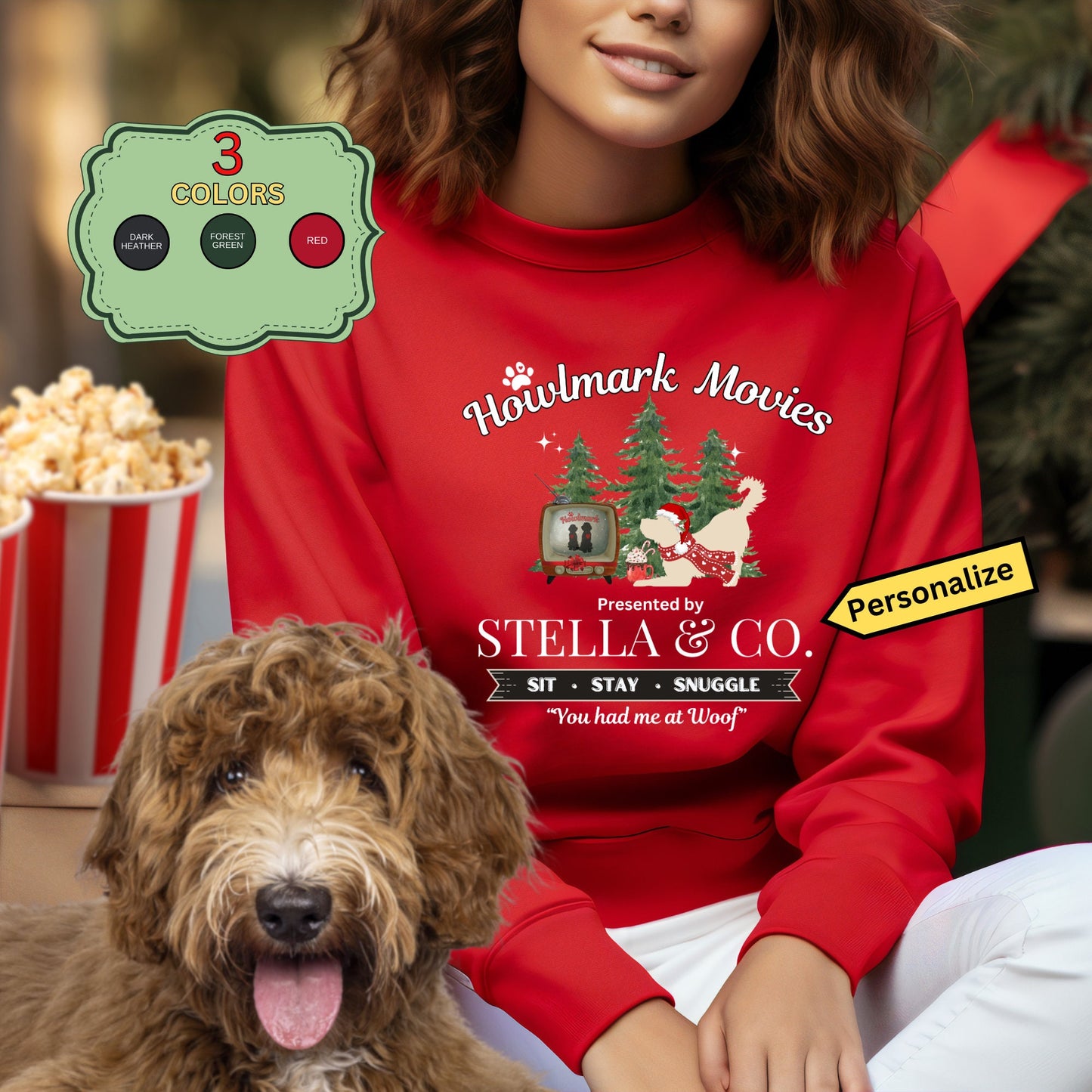 Personalized Doodle Dog Christmas Sweatshirt - Light Colored Goldendoodle, Bernedoodle Labradoodle, Aussiedoodle, Etc. Funny Dog M