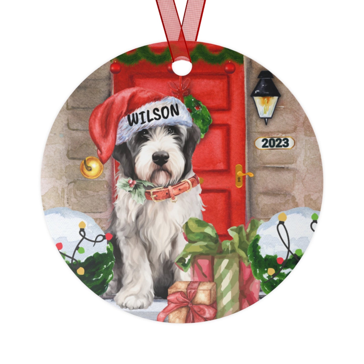 Personalized Sheepadoodle - Bernedoodle, Doodle Dog Christmas Ornament, Doodle Mom Gift, Metal Ornament, Sheepdog Gift