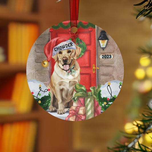 Personalized Yellow Labrador Retriever Dog Christmas Ornament - Yellow Lab Mom Gift, Metal Ornament, Custom Labrador Retriever Gif