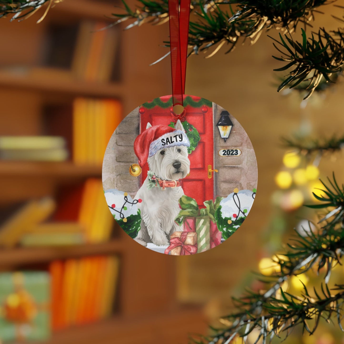 Personalized White Scottish Terrier Dog Christmas Ornament - Scottish Terrier Mom Gift, Metal Ornament, Custom Scottish Terrier Gift