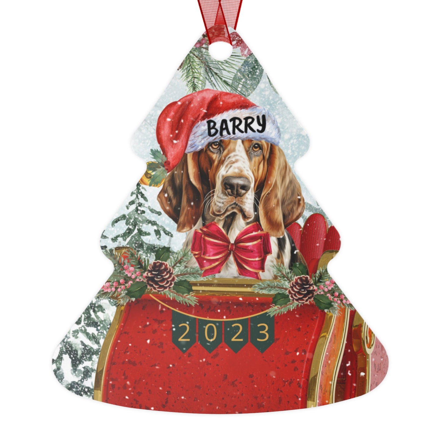 Personalized Basset Hound Christmas Ornament - Basset Hound Dog Mom Gift, Custom Basset Hound Keepsake Gift, Hound Dog Aluminum Or