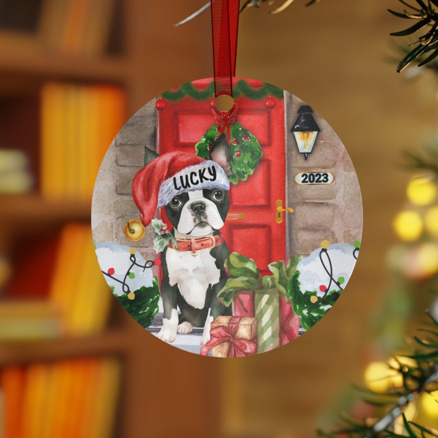 Personalized Black Boston Terrier Dog Christmas Ornament - Boston Terrier Mom Gift, Metal Ornament, Custom Boston Terrier Gift Orn