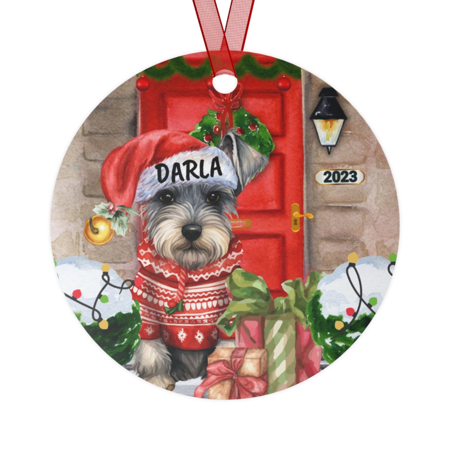 Personalized Miniature Schnauzer Christmas Ornament - Custom Schnauzer Mom Gift, Schnauzer Keepsake Metal Ornament