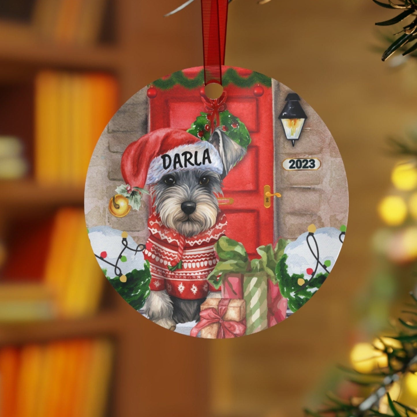 Personalized Miniature Schnauzer Christmas Ornament - Custom Schnauzer Mom Gift, Schnauzer Keepsake Metal Ornament