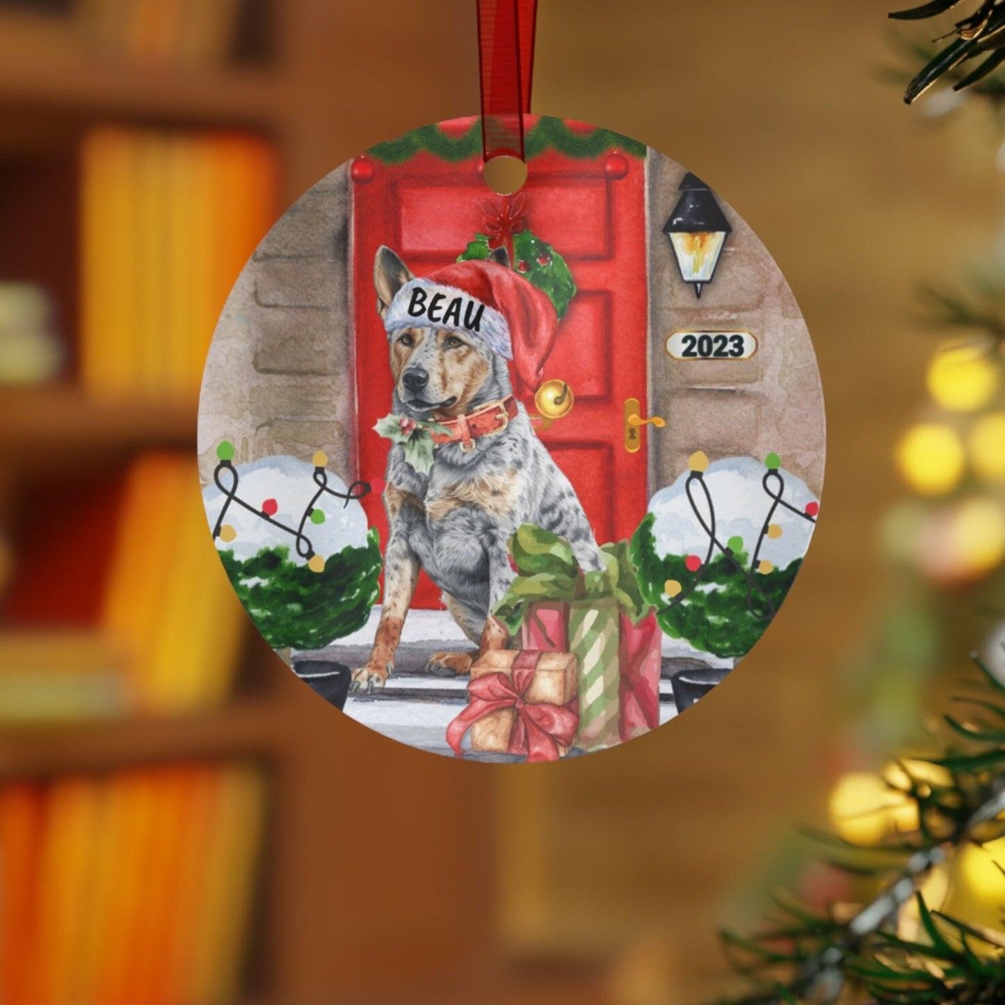 Personalized Australian Cattle Dog Christmas Ornament - Blue Heeler Mom Gift, Metal Ornament, Custom Blue Heeler, Cattle Dog Gift