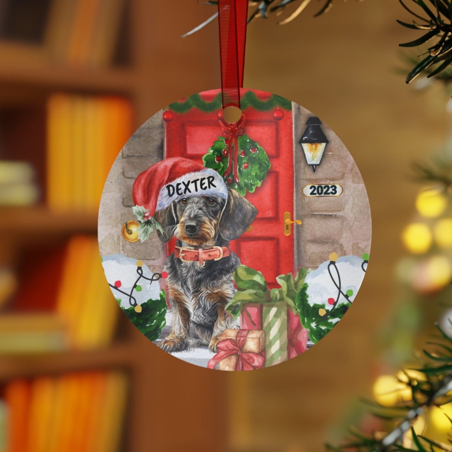 Personalized Wirehaired Daschund Dog Christmas Ornament - Wirehaired Daschund Mom Gift, Metal Ornament, Custom Daschund Gift Ornam