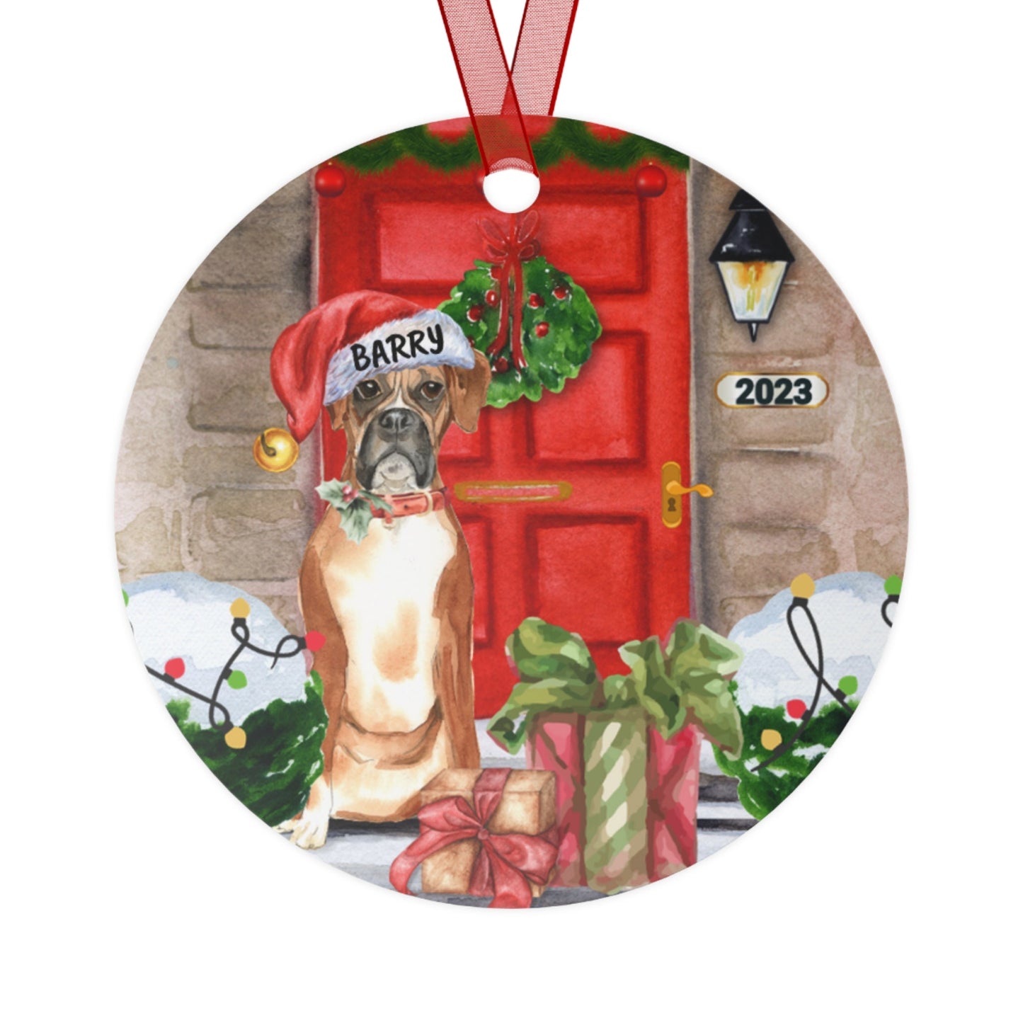 Personalized Boxer Dog Christmas Ornament Personalized - Custom Boxer Metal Ornament, Boxer Dog Mom Dad Gift Idea, Double Sided Pr