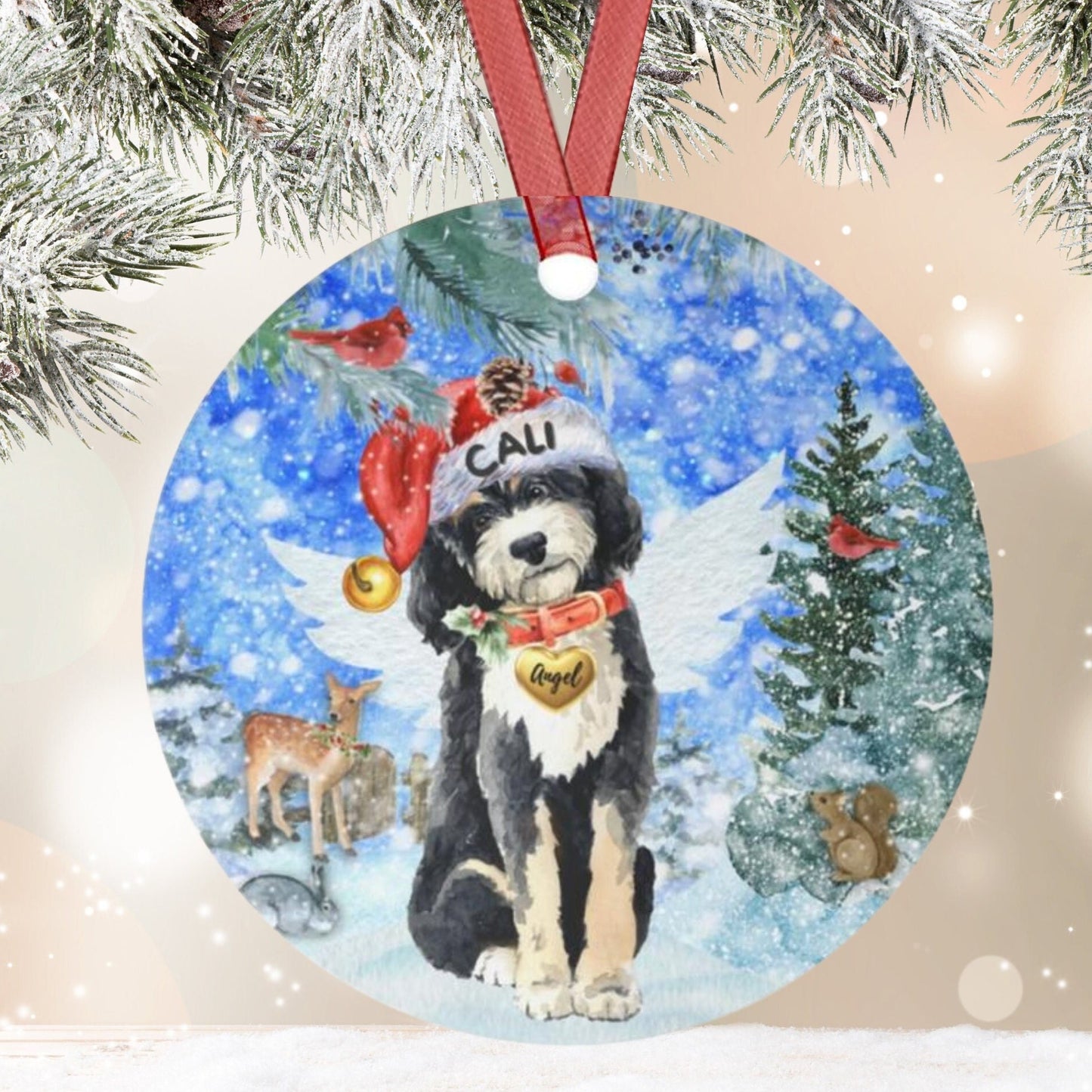 Personalized Bernedoodle Dog Memorial Ornament - Doodle Dog Mom Dad Sympathy Gift, Christmas Dog Memorial Ornament