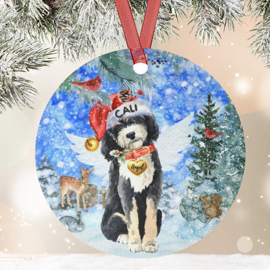 Personalized Bernedoodle Dog Memorial Ornament - Doodle Dog Mom Dad Sympathy Gift, Christmas Dog Memorial Ornament