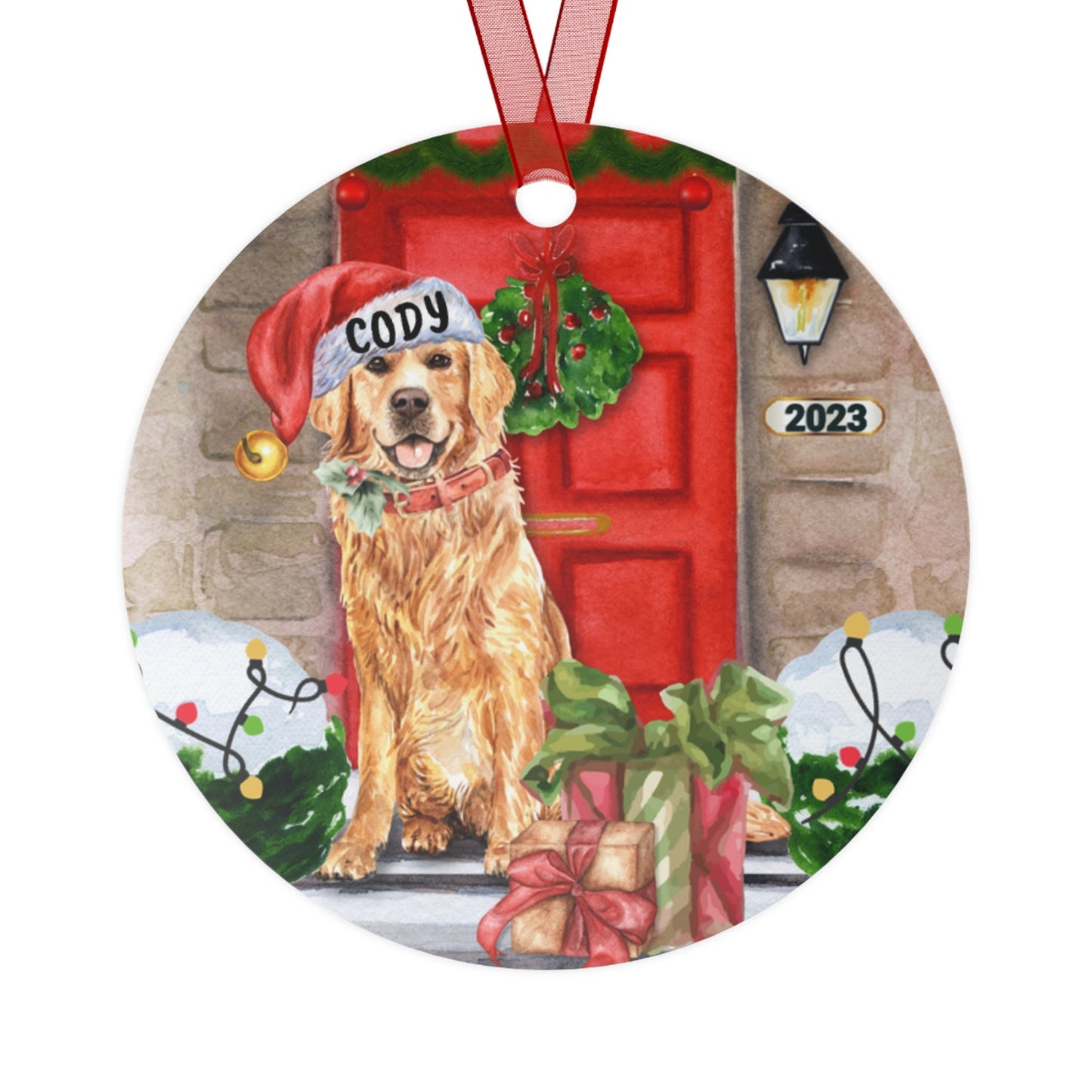 Personalized Custom Golden Retriever Ornament - Dog Christmas Metal Ornament, Golden Retriever  Mom Dad Gift Idea, Double Sided Pr