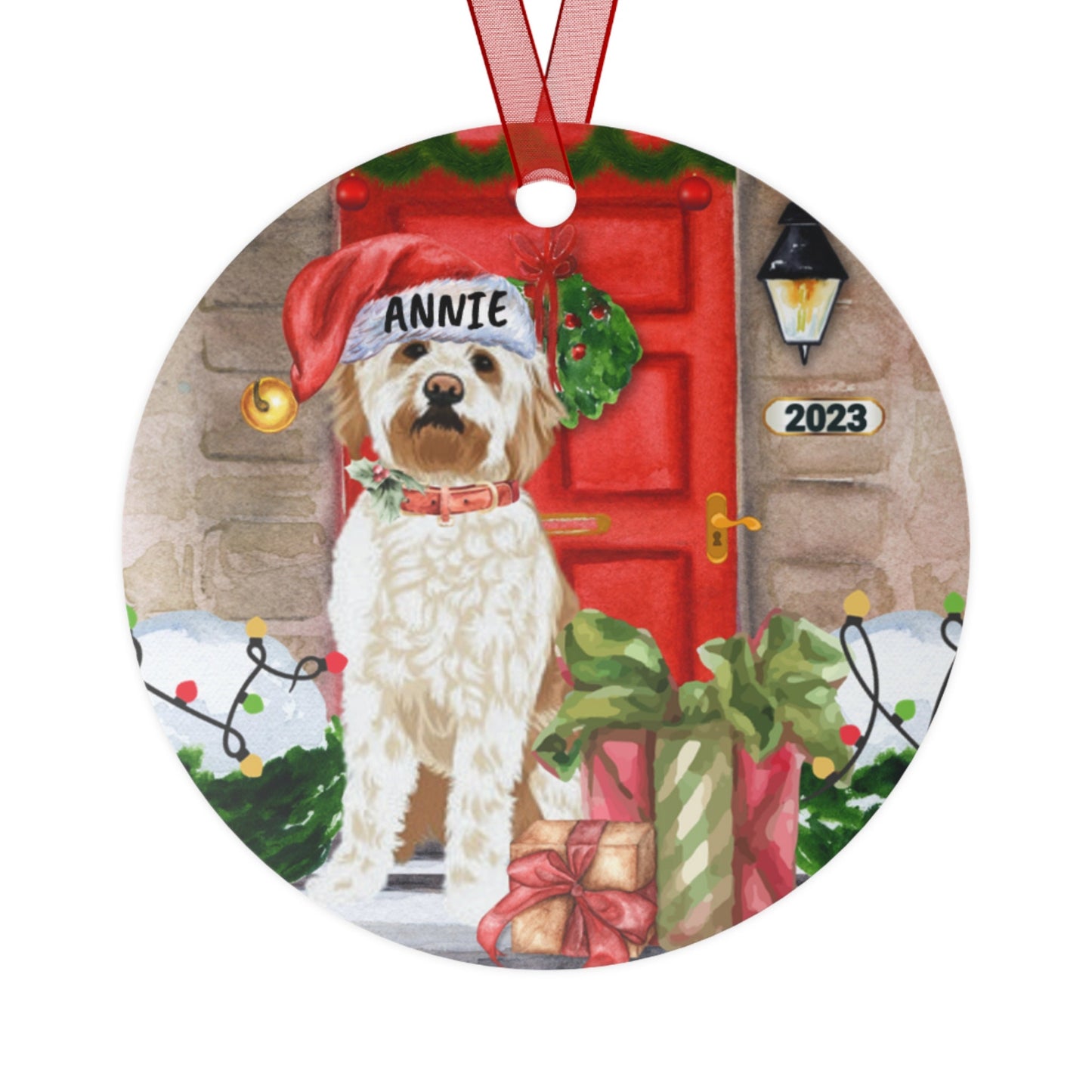 Personalized Goldendoodle - Labradoodle Christmas ornament,White Apricot, Red Doodle Dog Metal Ornament, Doodle Dog Mom Dad Gift I