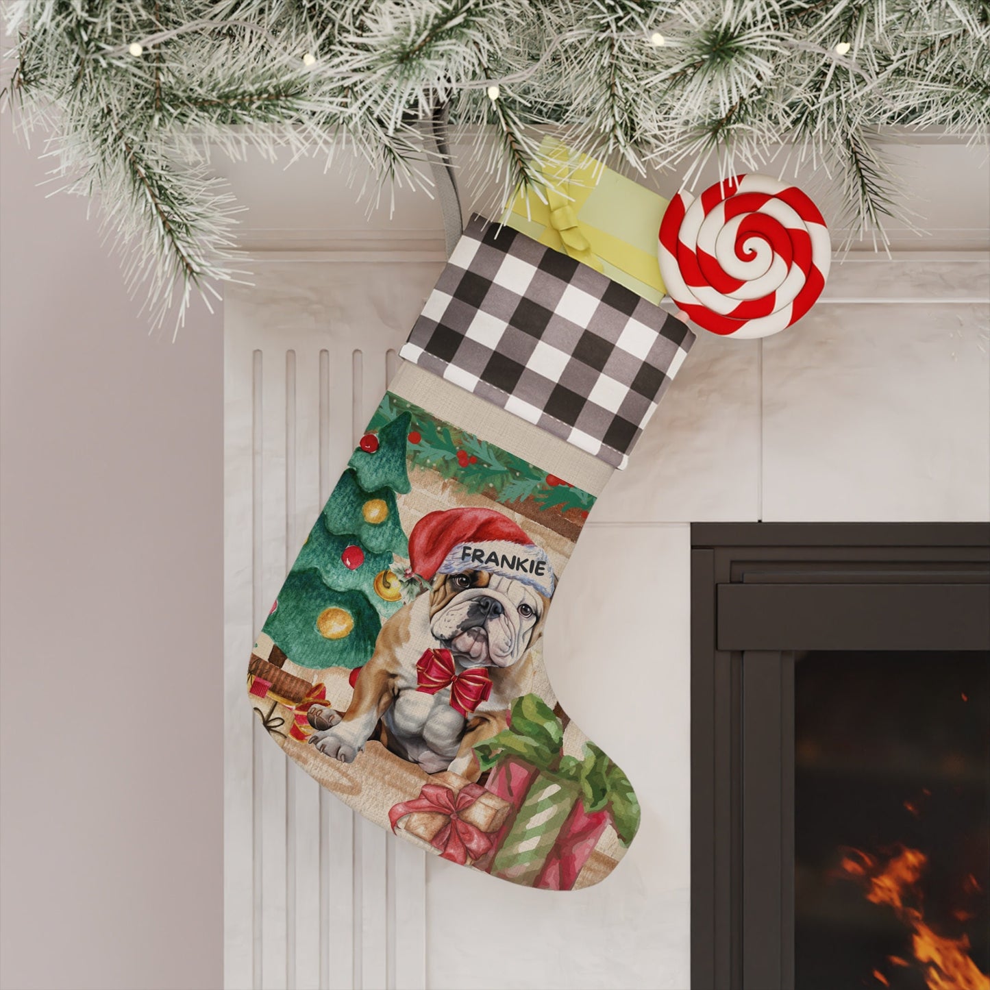 Personalized English Bulldog Christmas Stocking - English Bulldog Mom or Dad Gift, Custom English Bulldog Burlap/Linen Keepsake St