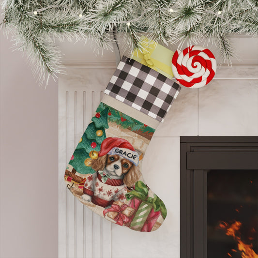 Cavalier King Charles Dog Personalized Christmas Stocking - Custom Dog Burlap/Linen Stocking, Cavalier King Charles Mom Gift Home