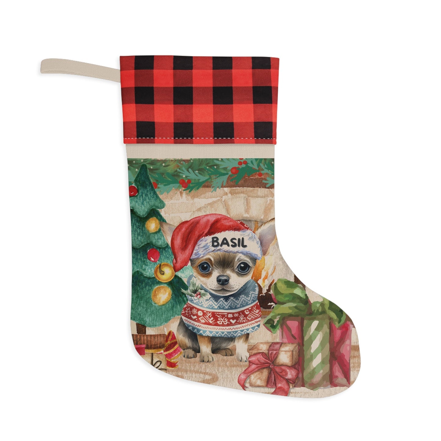 Personalized Chihuahua Dog Christmas Stocking - Custom Chihuahua  Burlap/Linen Stocking, Chihuahua Mom Gift Christmas Home Decor