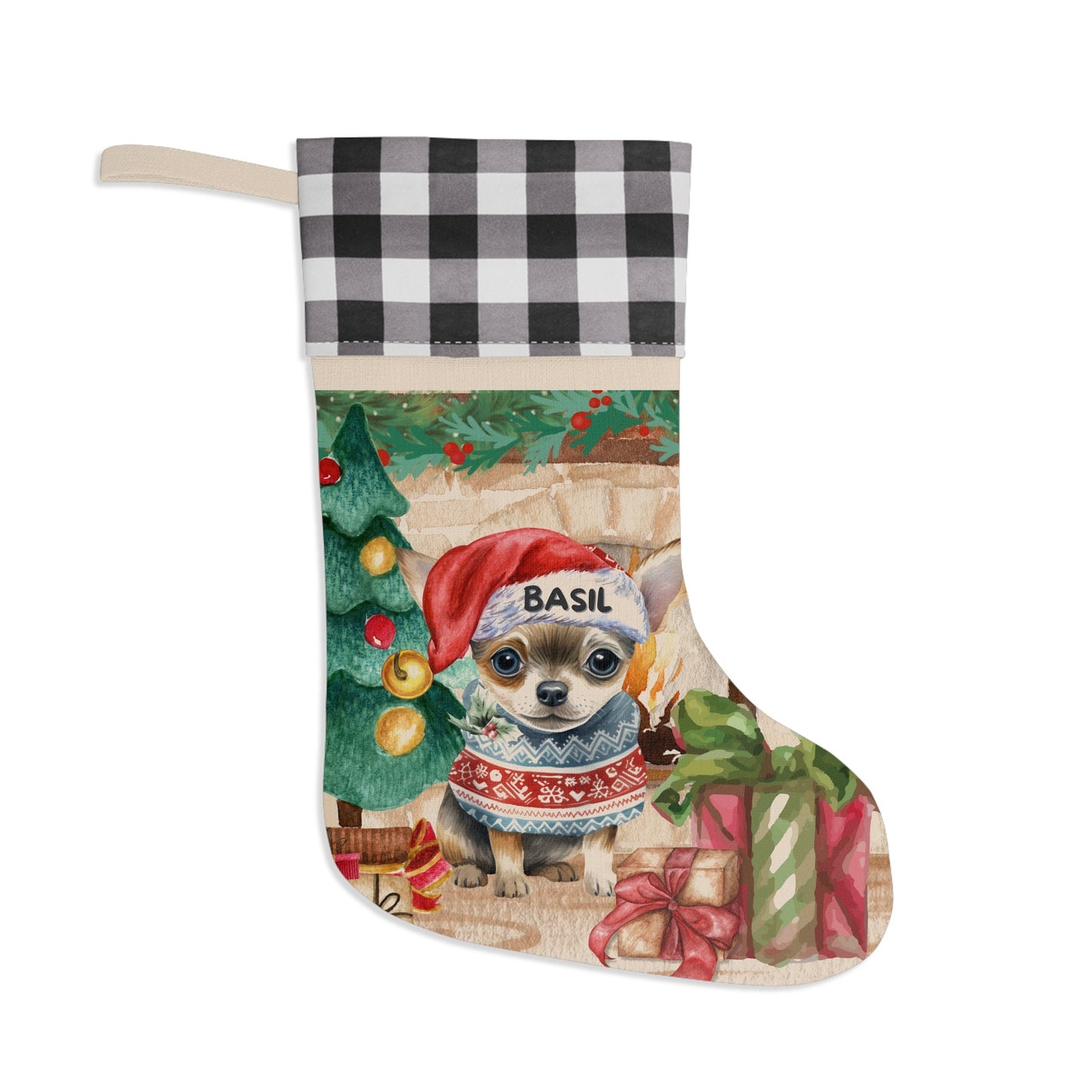 Personalized Chihuahua Dog Christmas Stocking - Custom Chihuahua  Burlap/Linen Stocking, Chihuahua Mom Gift Christmas Home Decor