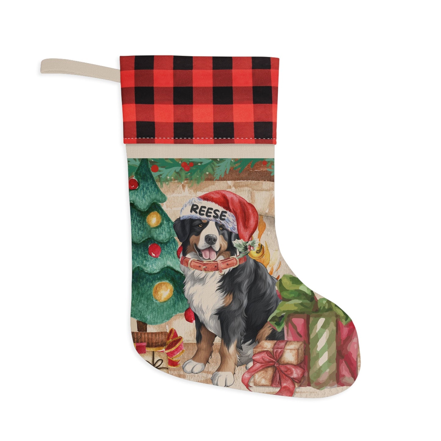 Bernese Mountain Dog Christmas Stocking - Bernese Mountain Dog Mom or Dad Gift, Dog Christmas Decor, Bernese Lover Burlap/Linen St