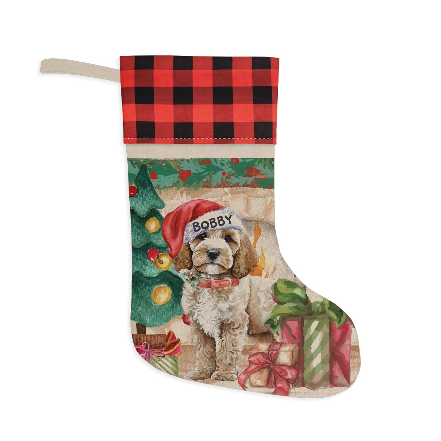 Personalized Cockapoo - Mini Doodle, Labradoodle, Cavapoo Dog Christmas Stocking, Custom Doodle Burlap/Linen Stocking, Doodle Mom