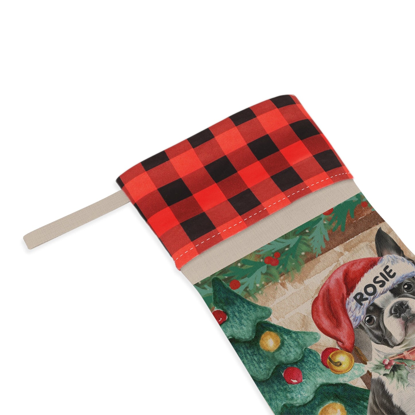 Personalized Boston Terrier Dog Christmas Stocking - Boston Terrier Mom Dad Gift, Boston Terrier Lover Burlap/Linen Stocking Chris