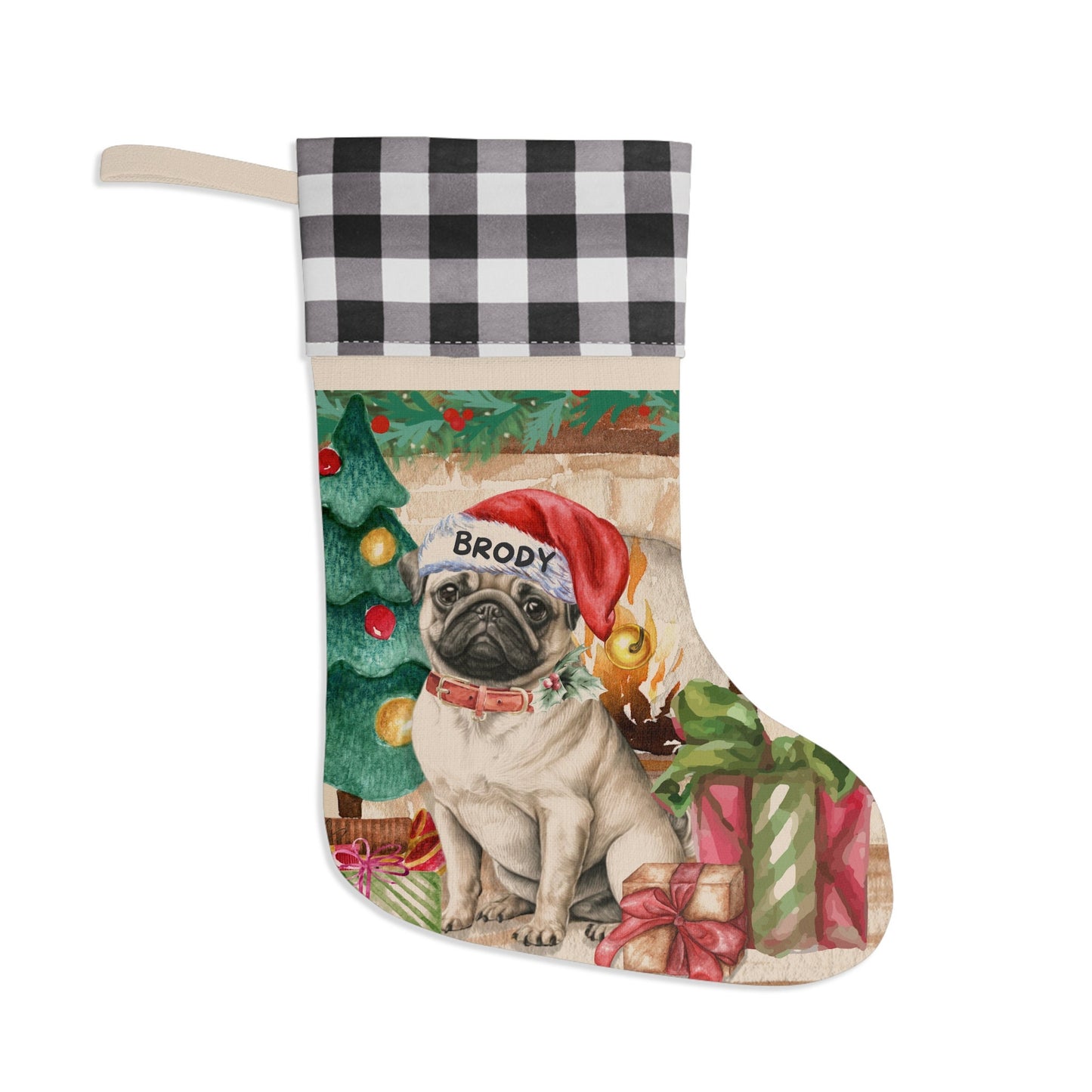 Personalized Pug Dog Christmas Stocking - Pug Mom and Dad Gift, Custom Pug Dog Christmas Decor, Pug Lover Burlap/Linen Stocking