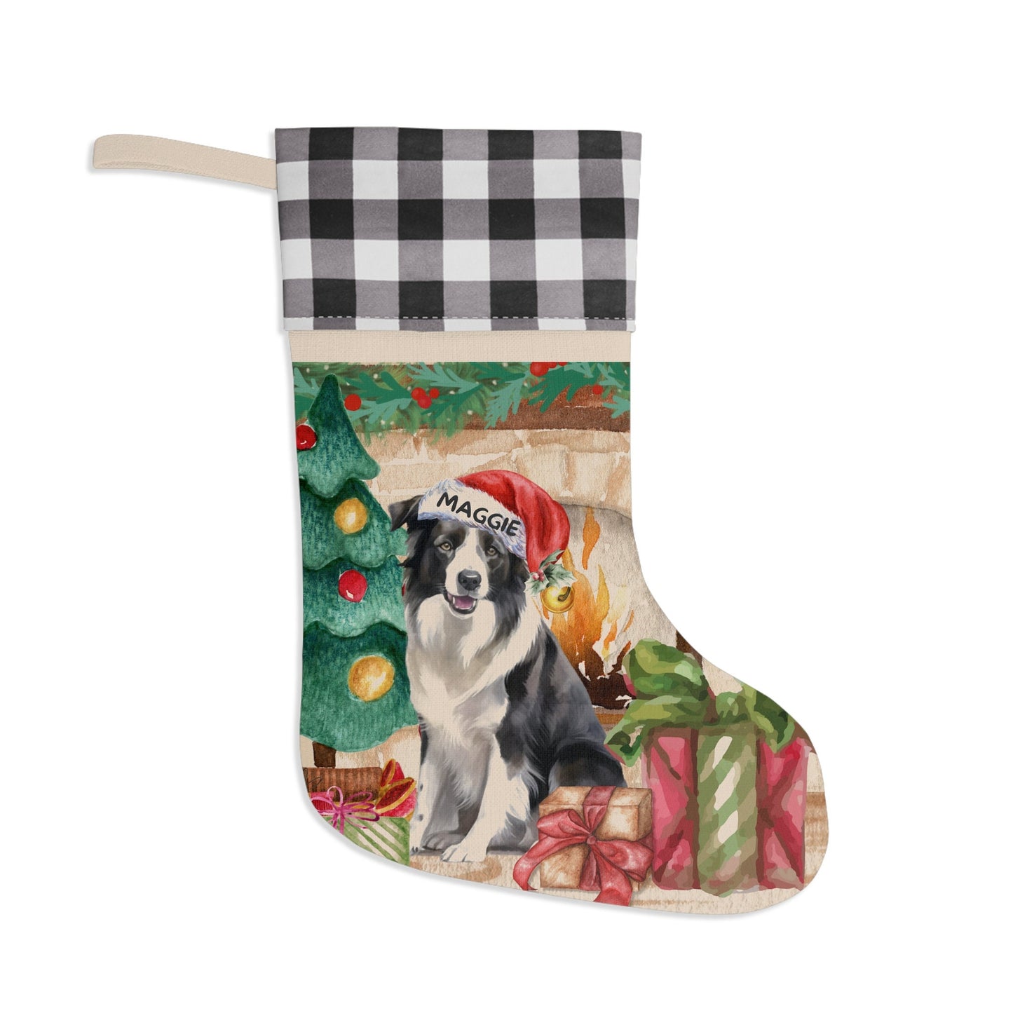 Personalized Border Collie Dog Christmas Stocking - Border Collie Mom or Dad Gift, Border Collie Lover Burlap/Linen Stocking