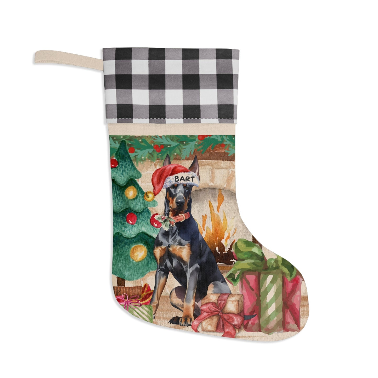 Personalized Doberman Pinscher Dog Christmas Stocking - Custom Doberman Pinscher Burlap/Linen Stocking, Doberman Mom Gift Christma