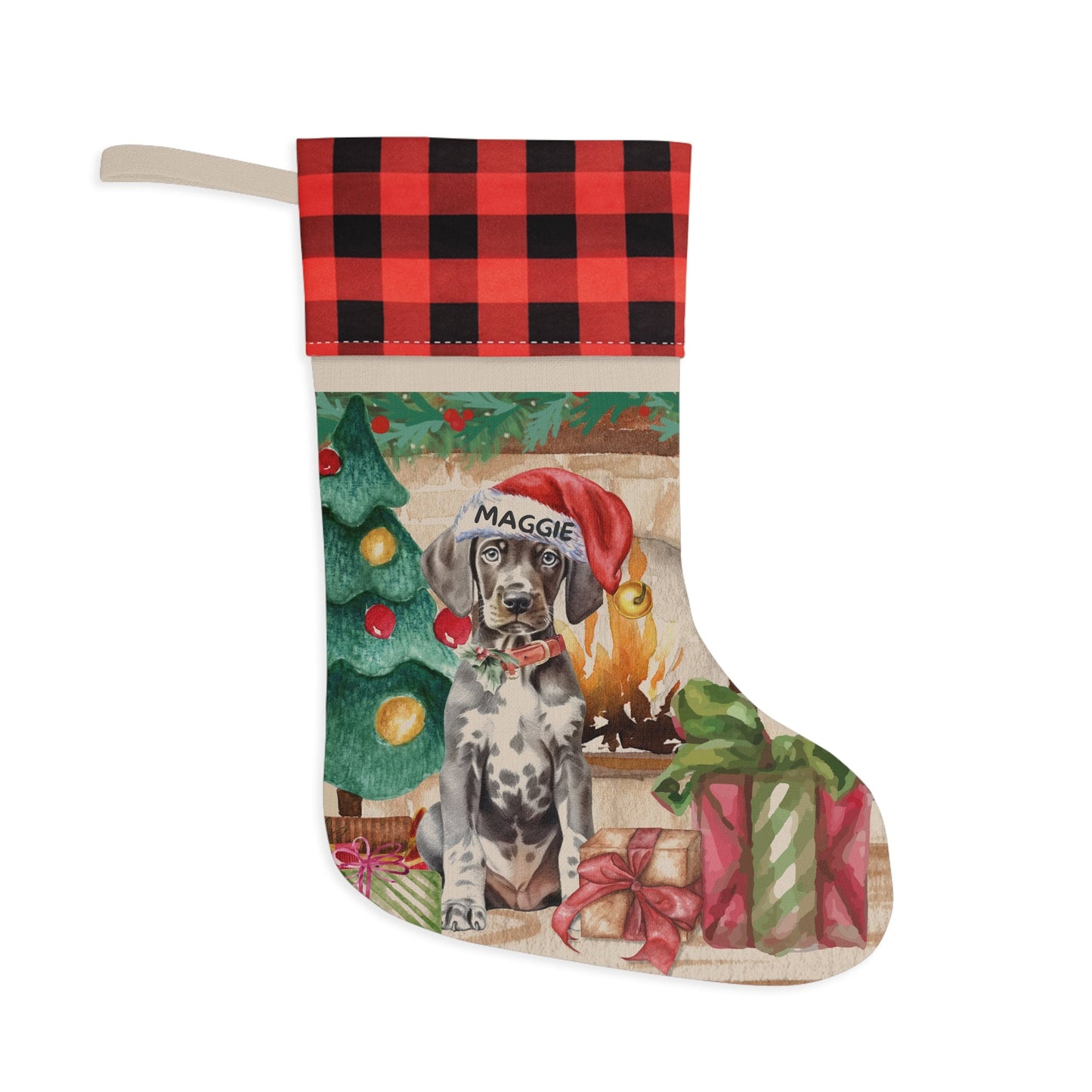 German Shorthaired Pointer Puppy Christmas Stocking - Gsp Dog Mom or Dad Gift, German Shorthaired Pointer Lover Burlap/Linen Stock