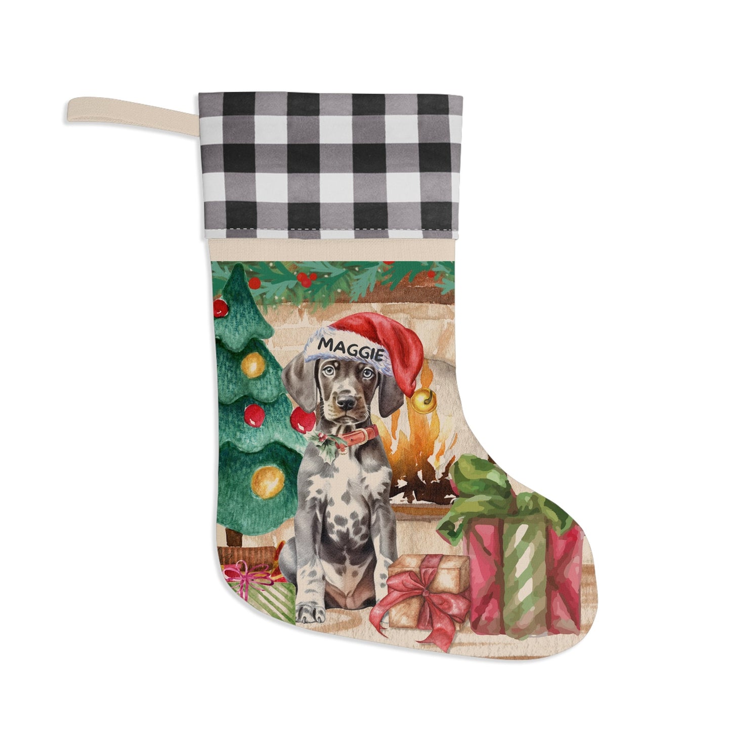 German Shorthaired Pointer Puppy Christmas Stocking - Gsp Dog Mom or Dad Gift, German Shorthaired Pointer Lover Burlap/Linen Stock