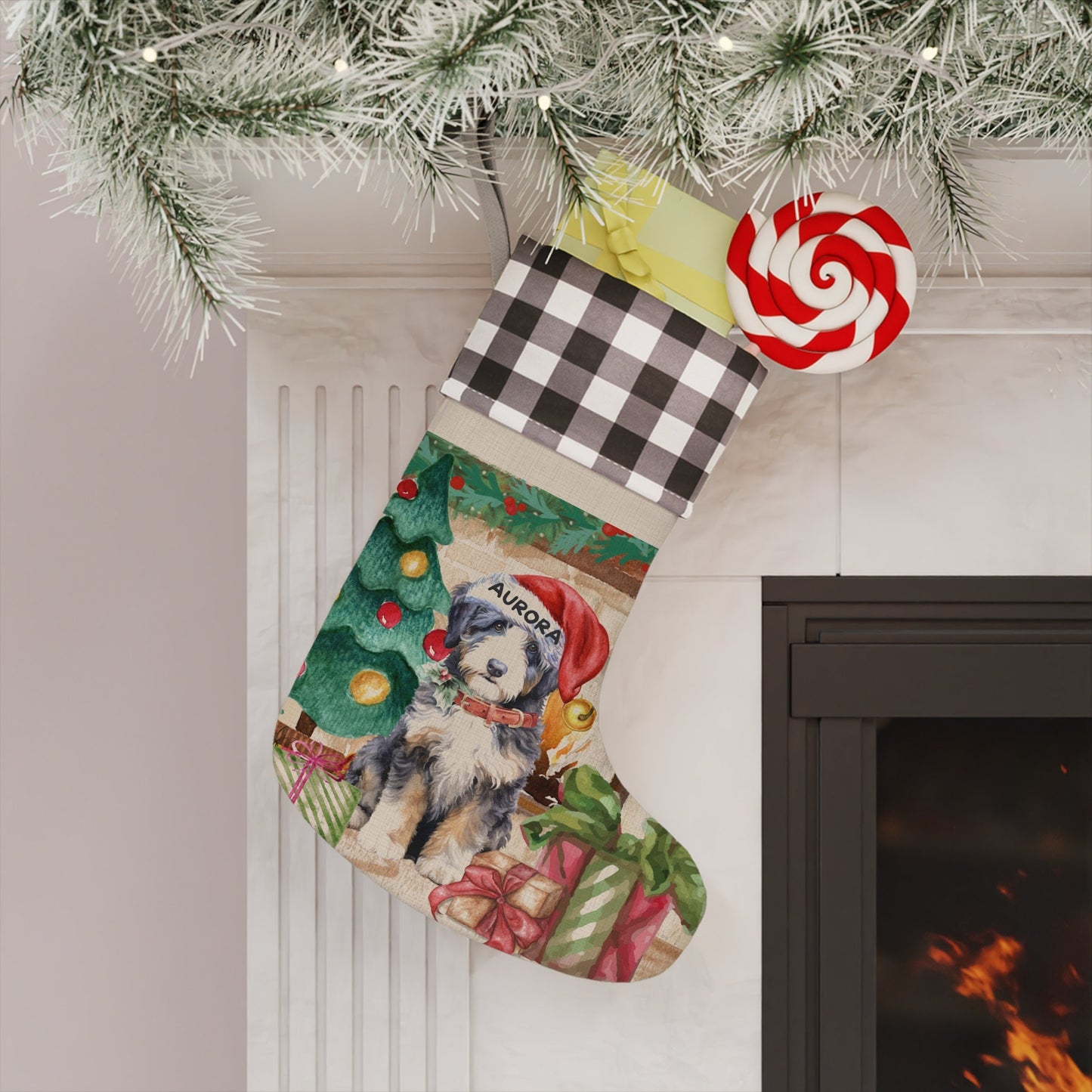 Doodle Dog Christmas Stocking - Bernedoodle, Aussiedoodle, Mountaindoodle, Doodle Mom Dad Gift, Dog Christmas Decor, Burlap/Linen