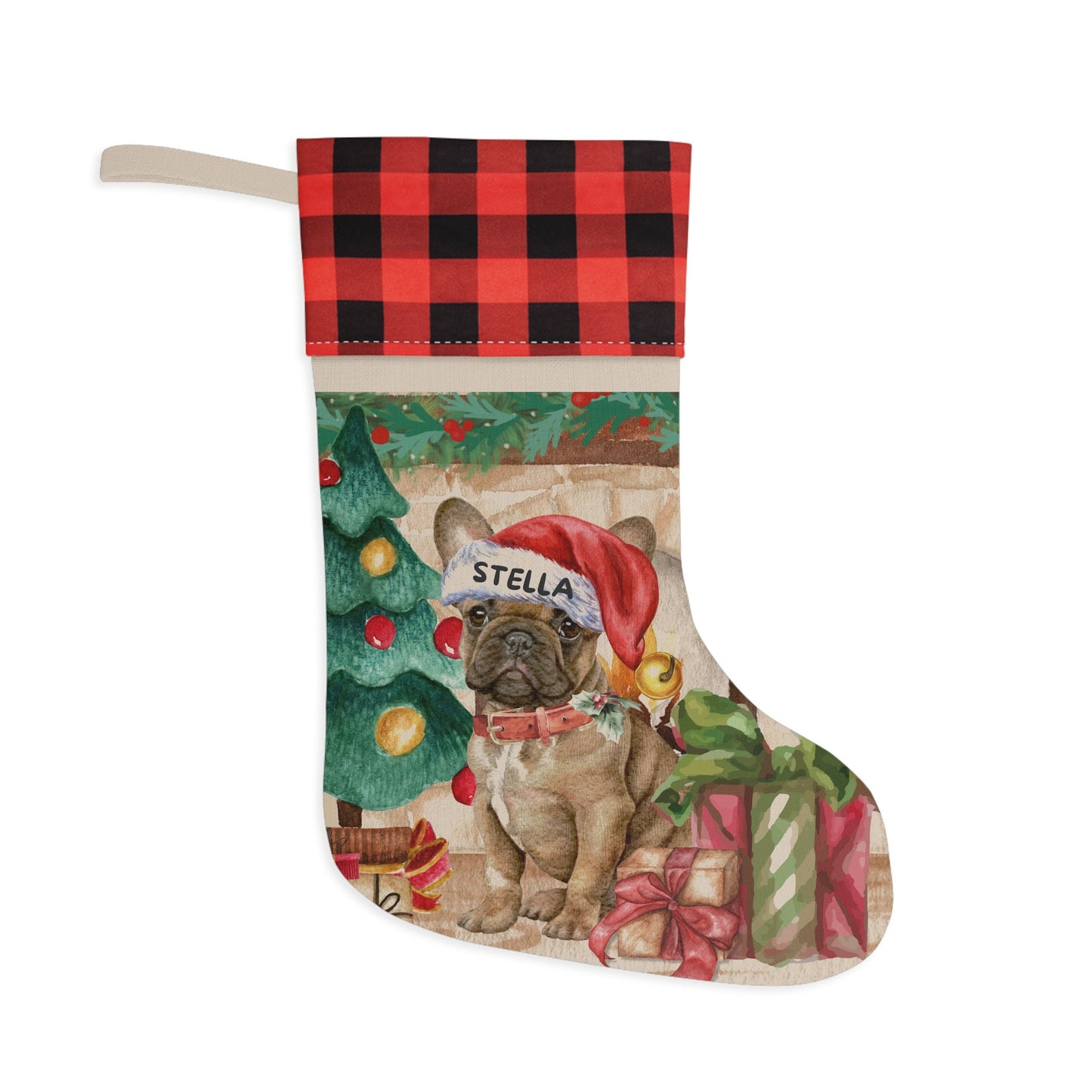 French Bulldog - Frenchie Dog Christmas Stocking, Doodle Mom or Dad Gift, Burlap/Linen Stocking