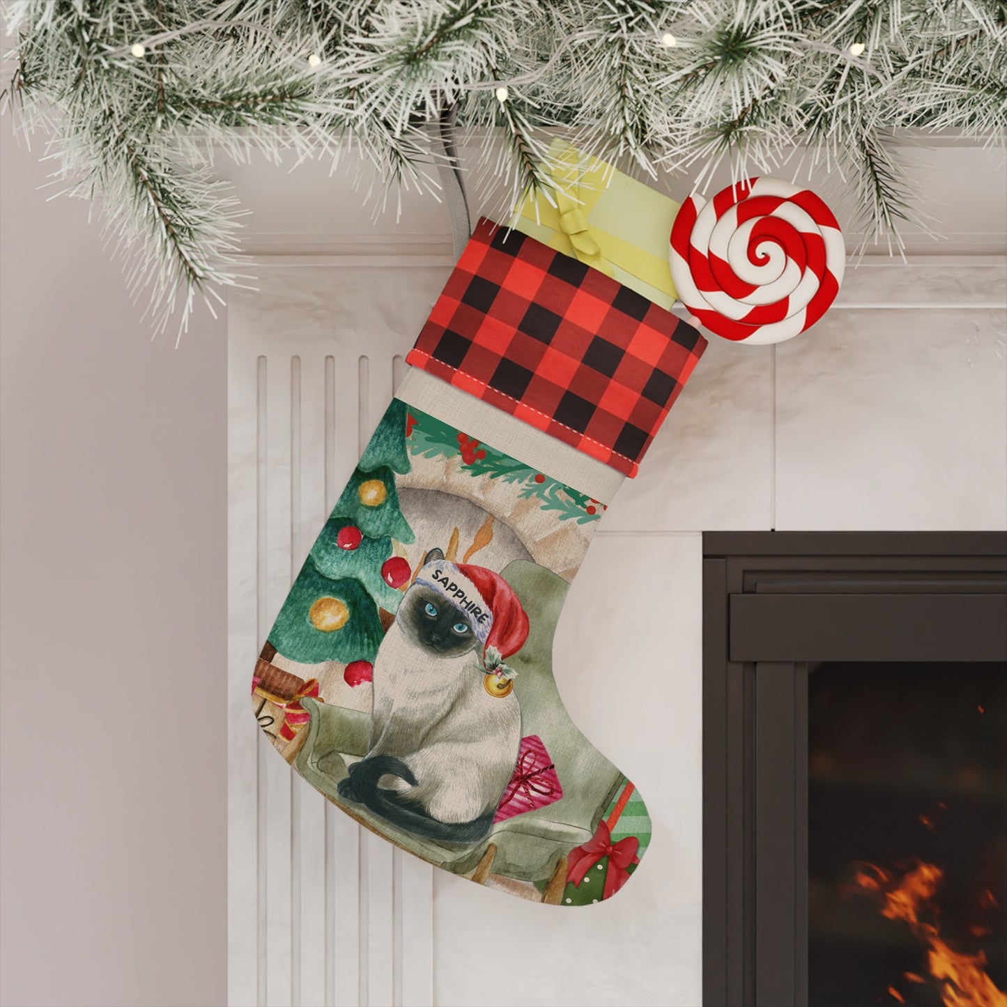 Personalized Siamese Cat Christmas Stocking - Custom Cat Stocking, Gift Idea for Cat Mom or Dad, Cat Christmas Gift, Burlap/Linen