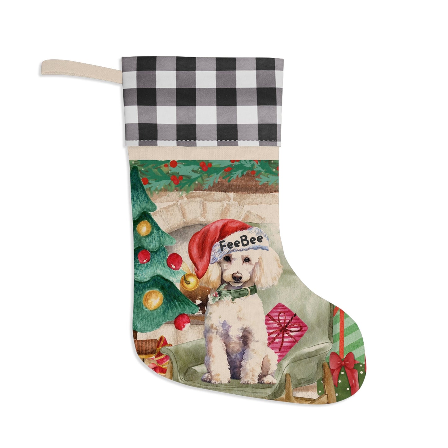 Personalized White Toy Poodle Dog Christmas Stocking - Custom Poodle Mom Dad Gift, Poodle Lover Burlap/Linen Stocking Christmas De