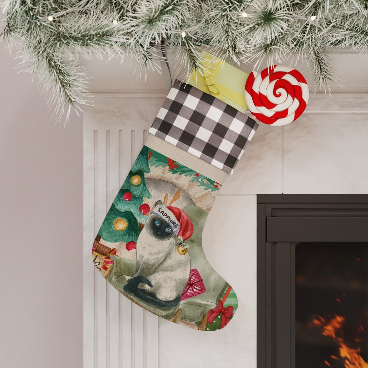 Personalized Siamese Cat Christmas Stocking - Custom Cat Stocking, Gift Idea for Cat Mom or Dad, Cat Christmas Gift, Burlap/Linen